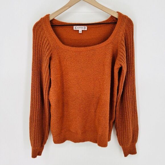 Nanette Lepore Orange Square Neck Shimmery Fuzzy Sweater Size Small - Picture 1 of 3